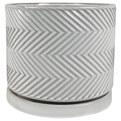 Border Concepts 8 in. D Ceramic Cross Pattern Planter White