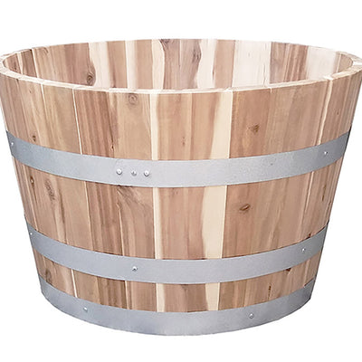 Real Wood Products 16.5 in. H X 26 in. W X 26 in. D Wood Half Wine Barrel Planter Natural