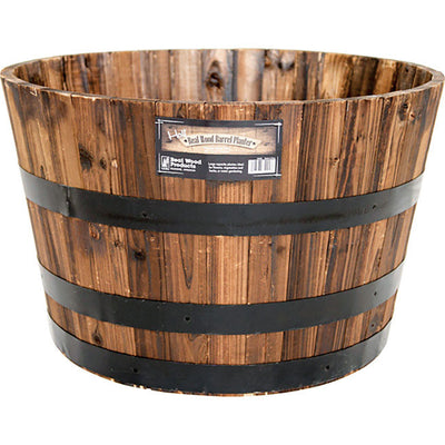 Real Wood Products 16 in. H X 24.8 in. W X 26 in. D Wood Half Whiskey Barrel Planter Brown
