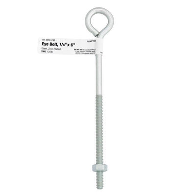 Hampton 1/4 in. X 6 in. L Zinc-Plated Steel Eyebolt Nut Included