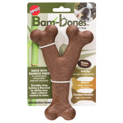 Spot Bam-bones Brown Bamboo Fibers Bacon-Flavored Wish Bone Pet Toy