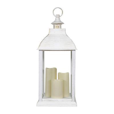 Alpine 22 in. Solar Power Glass/Plastic Decorative White Flameless Lantern