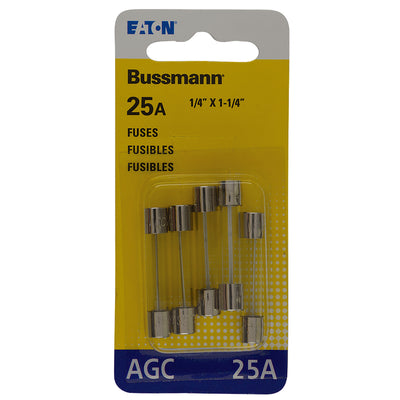 Bussmann 25 amps AGC Clear Glass Tube Fuse 5 pk
