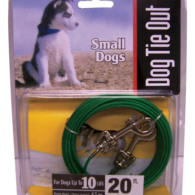 PDQ Green / Silver Vinyl Coated Cable Dog Tie Out Small
