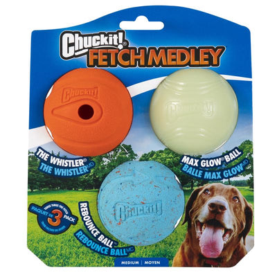 Chuckit! Assorted Rubber Glow, Whistler and Rebounce Bounce Ball Medium 3 pk
