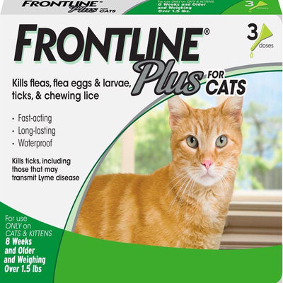 Frontline Plus Liquid Cat Flea and Tick Drops 9.8% Fibronil, 8.8% (S)-methoprene 0.02 oz