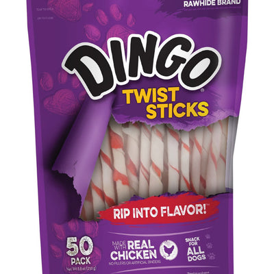 Dingo Twist Sticks All Size Dogs Adult Rawhide Twists Chicken 50 pk