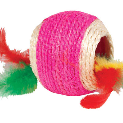 Kylies Brights Assorted Jute Ball with Feather Cat Toy Large