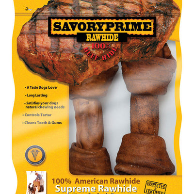 Savory Prime Beef Flavor Large Adult Knotted Bone Beef Rawhide 6-7 in. L 2 pk