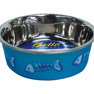 Loving Pets Bella Blue Fish Skeleton Stainless Steel 1 cups Pet Bowl For Cat