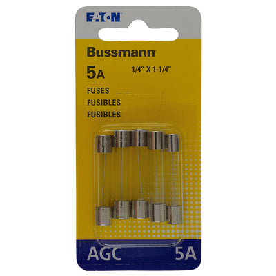 Bussmann 5 amps AGC Clear Glass Tube Fuse 5 pk