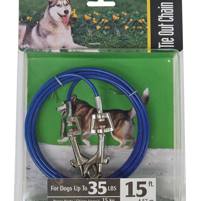 PDQ Blue / Silver Tie-Out Vinyl Coated Cable Dog Tie Out Medium