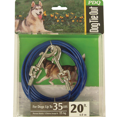 PDQ Blue / Silver Vinyl Coated Cable Dog Tie Out Medium