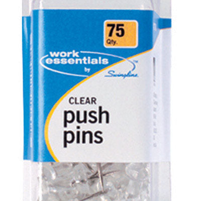 Swingline Work Essentials Clear Push Pins 75 pk