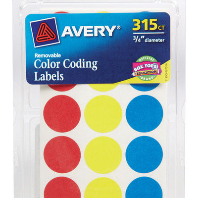 Avery 0.75 in. H X 3/4 in. W Round Assorted Color Coding Label 315 pk