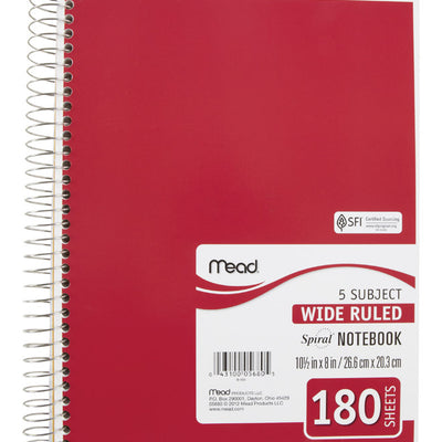 Mead 8 in. W X 10-1/2 in. L Wide Ruled Spiral Assorted Notebook