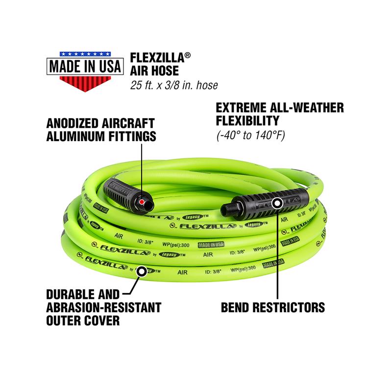 Legacy Flexzilla 25 ft. L X 3/8 in. D Hybrid Polymer Air Hose 300 psi Zilla Green