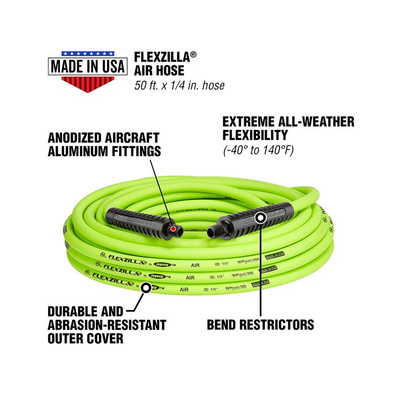 Legacy Flexzilla 50 ft. L X 1/4 in. D Hybrid Polymer Air Hose 300 psi Zilla Green