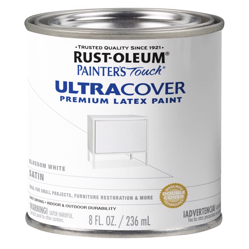 Rust-Oleum Painters Touch Ultra Cover Satin Blossom White Paint Exterior and Interior 0.5 pt