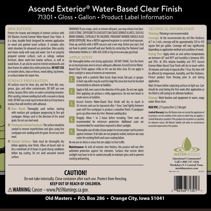 Old Masters Ascend Exterior Gloss Clear Water-Based Finish 1 gal