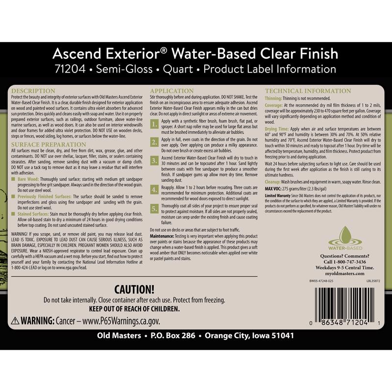 Old Masters Ascend Exterior Semi-Gloss Clear Water-Based Finish 1 qt