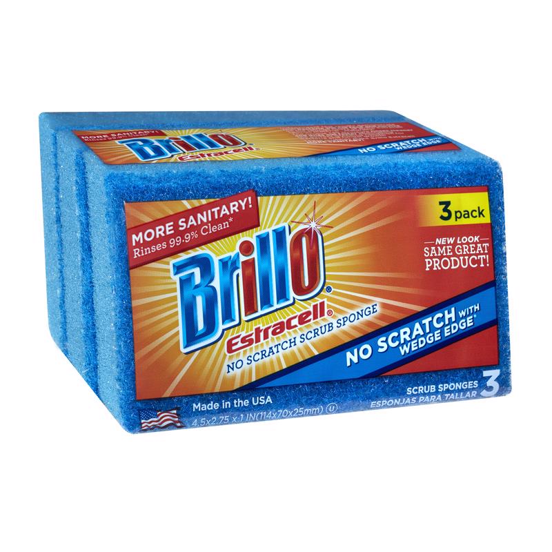 Brillo Estracell Non-Scratch Scrubber Sponge For Kitchen 4.5 in. L 3 pc