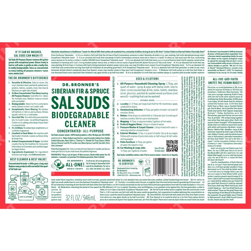 Dr. Bronner's Sal Suds Pine Scent Concentrated Organic Biodegradable Cleaner Liquid 32 oz
