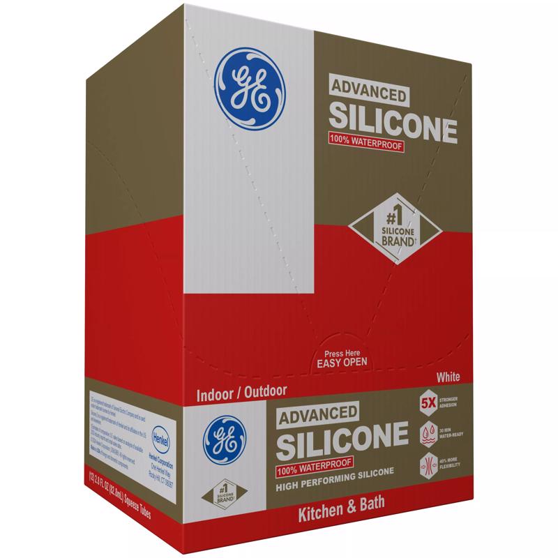 GE Advanced Silicone White Silicone 2 Kitchen and Bath Caulk Sealant 2.8 oz
