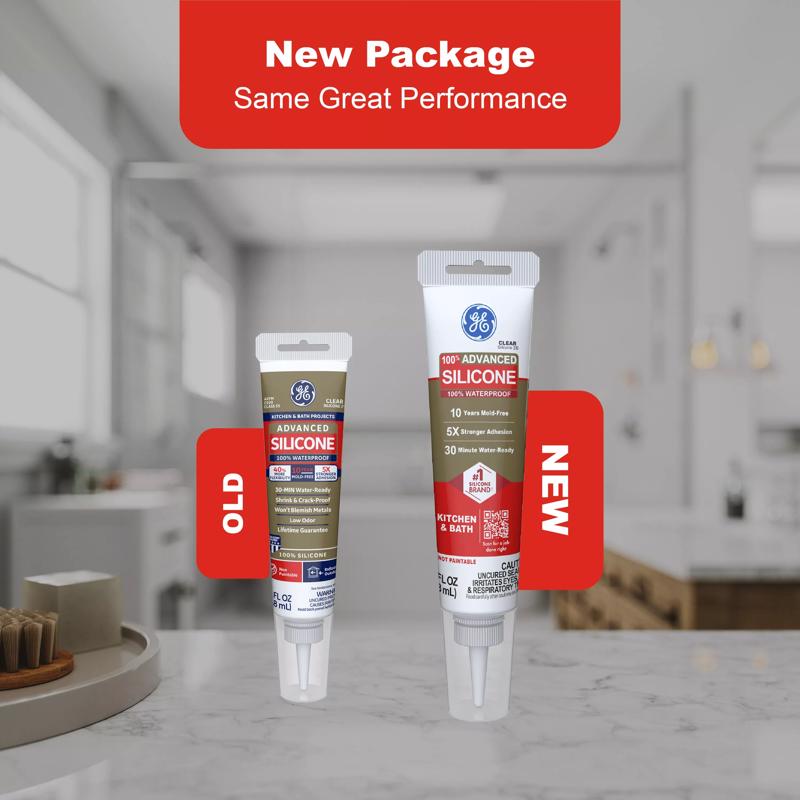 GE Advanced Silicone White Silicone 2 Kitchen and Bath Caulk Sealant 2.8 oz