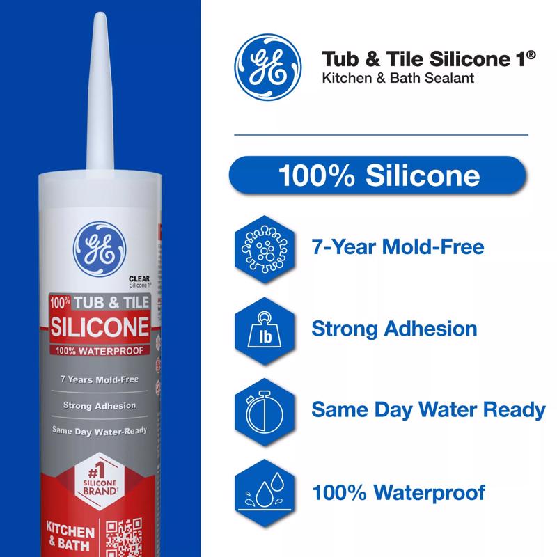 GE Tub & Tile White Silicone 1 Tub and Tile Caulk Sealant 10.1 oz