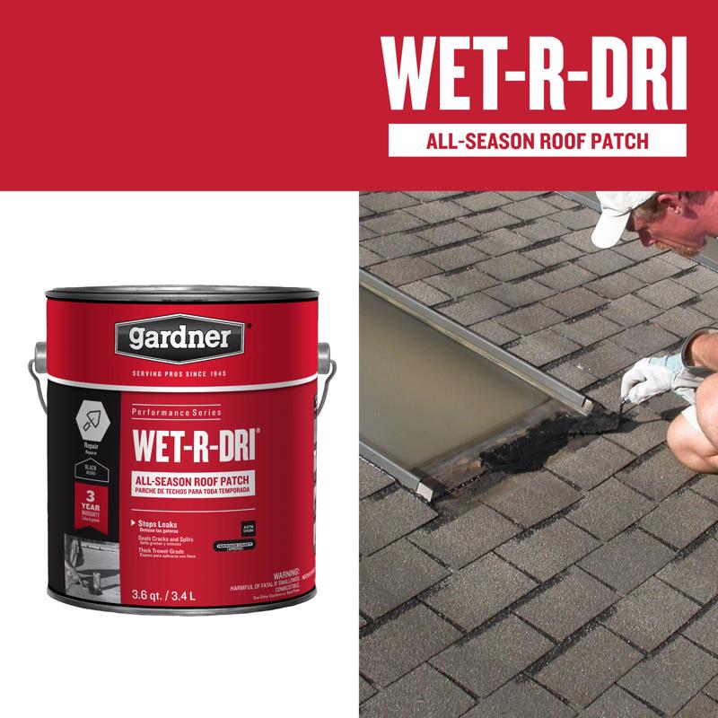 Gardner WET-R_DRI Gloss Black Patching Cement All-Weather Roof Cement 3.6 qt. cap.