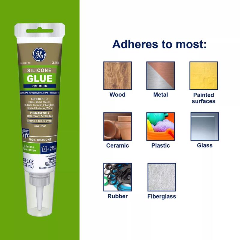 GE Silicone 2 Medium Strength Silicone Clear Glue 2.8 oz