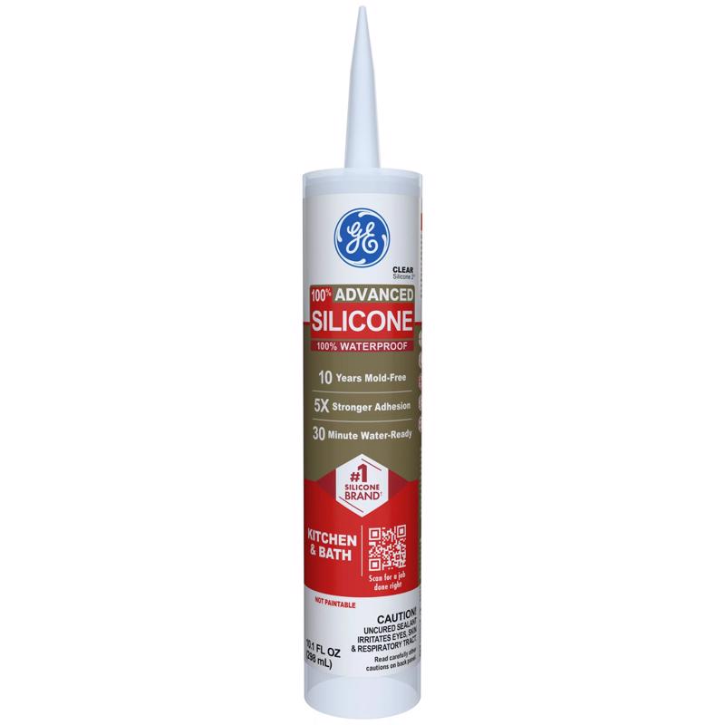 GE Advanced Clear Silicone 2 Kitchen and Bath Caulk Sealant 10.1 oz