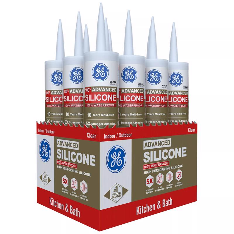 GE Advanced Clear Silicone 2 Kitchen and Bath Caulk Sealant 10.1 oz