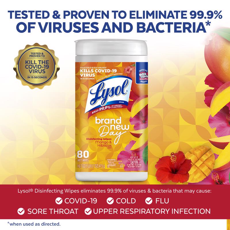 Lysol Brand New Day Mango & Hibiscus Scent Disinfecting Wipes 80 ct