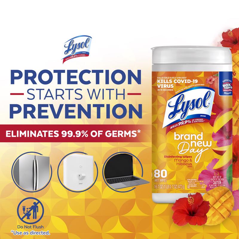 Lysol Brand New Day Mango & Hibiscus Scent Disinfecting Wipes 80 ct