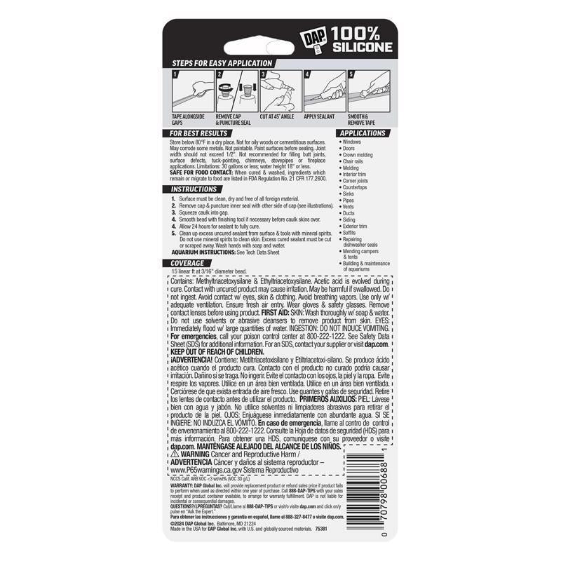 DAP Clear Silicone All Purpose Sealant and Adhesive 2.8 oz