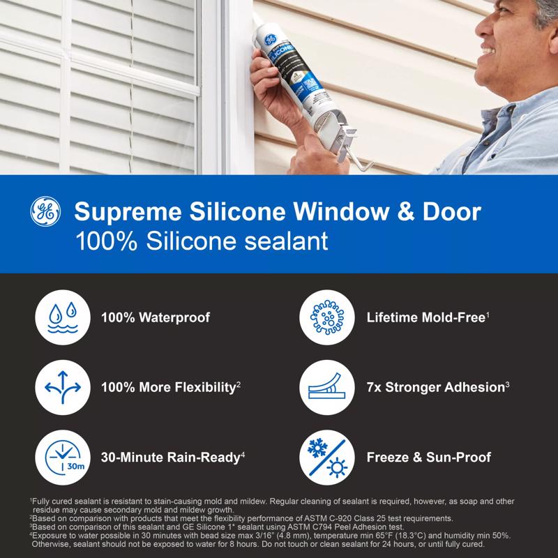 GE Supreme Clear Silicone Window and Door Sealant 10.1 oz