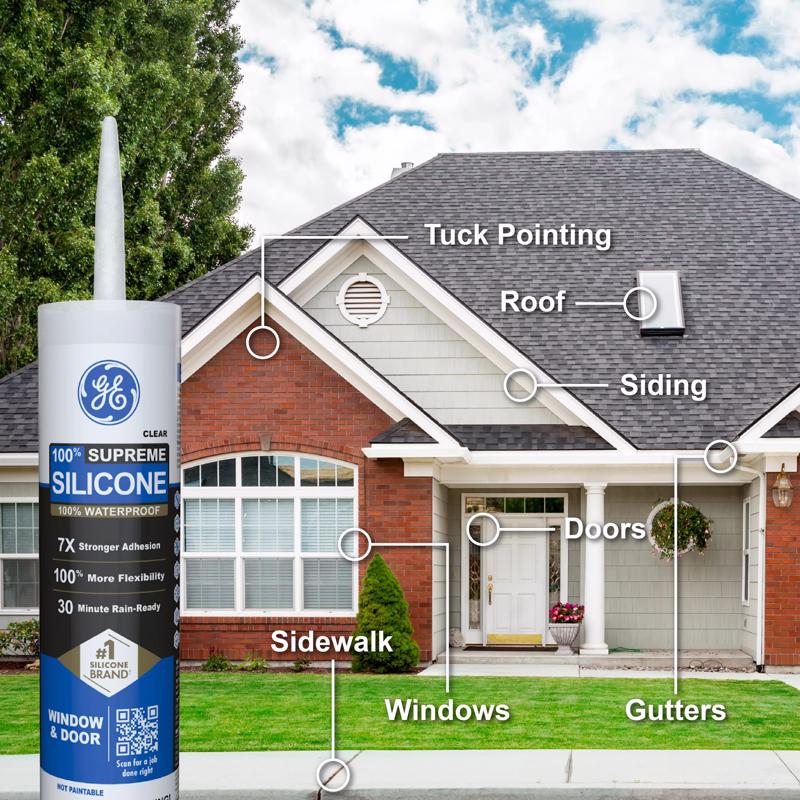 GE Supreme Clear Silicone Window and Door Sealant 10.1 oz