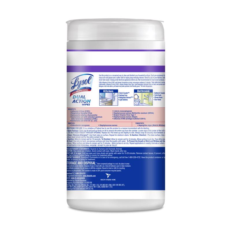 Lysol Dual Action Fiber Weave Antibacterial Wipes 75 pk
