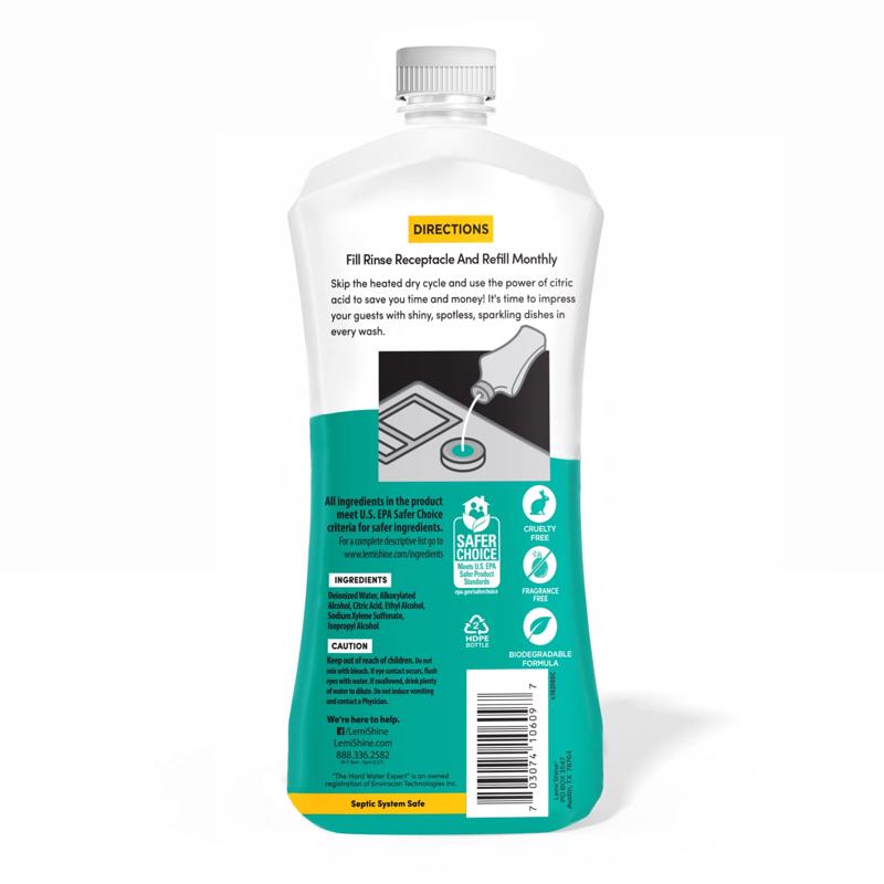 Lemi Shine Lemon Scent Liquid Dishwasher Rinse Aid 21 oz