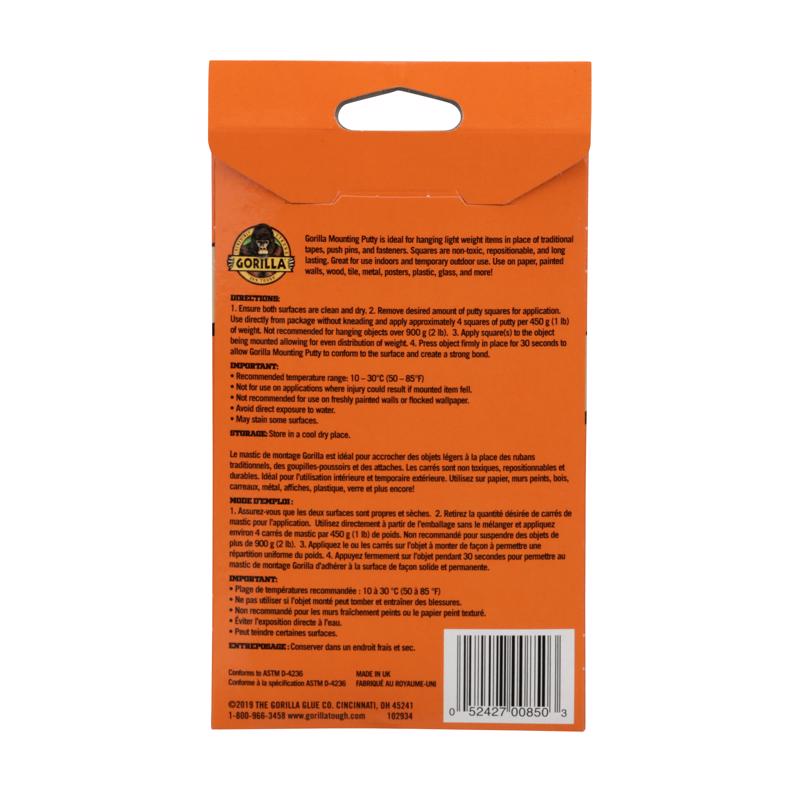 Gorilla High Strength Synthetic Rubber Creme Mounting Putty 2 oz