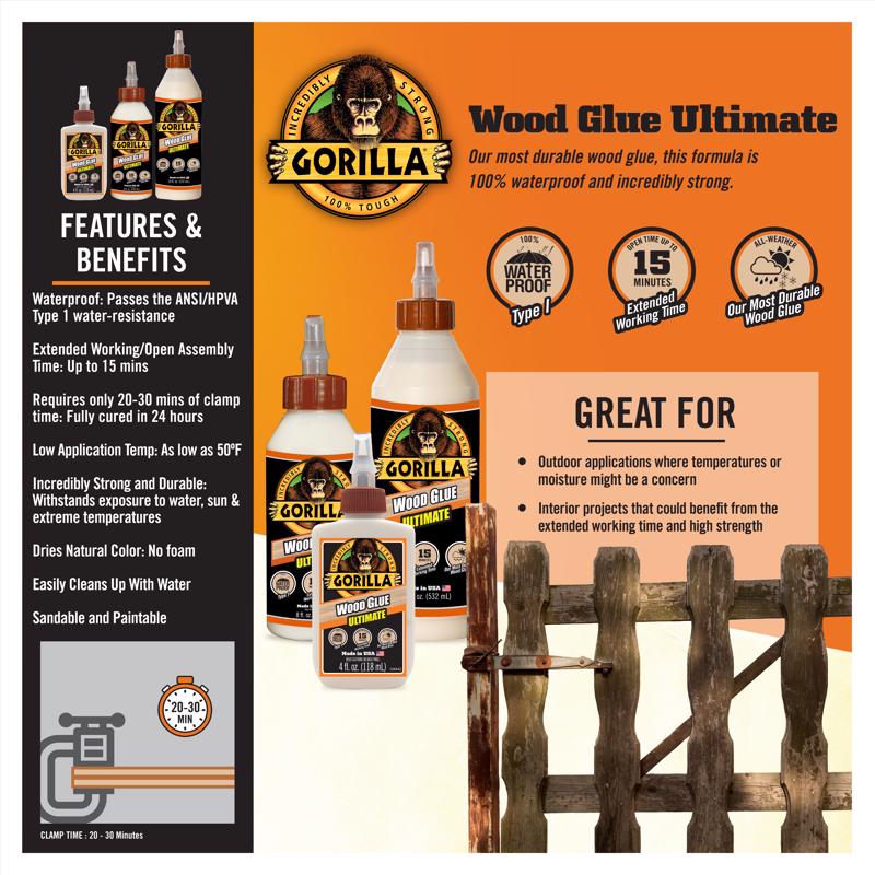 Gorilla Extra Strength Natural Wood Glue 18 oz