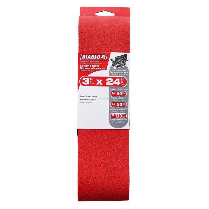 Diablo 24 in. L X 3 in. W Zirconium Abrasive Sanding Belt Assorted Grit Assorted 3 pk