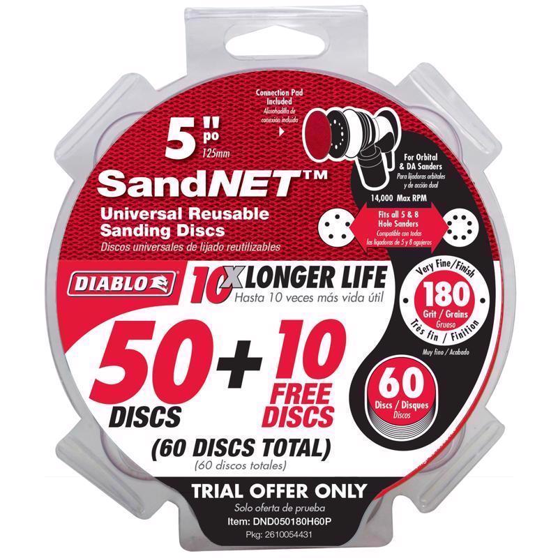 Diablo SandNet 5 in. Ceramic Blend Hook and Lock Sanding Disc 180 Grit Fine 50 pk