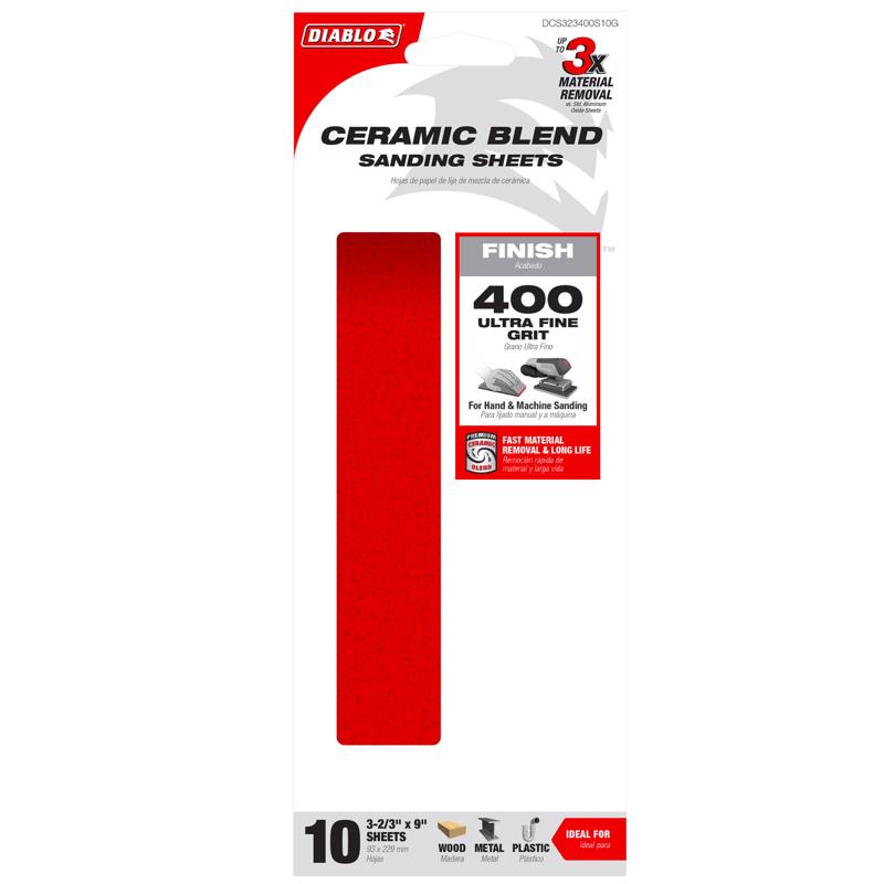 Diablo 9 in. L X 3-2/3 in. W 400 Grit Aluminum Oxide Sanding Sheet 10 pk
