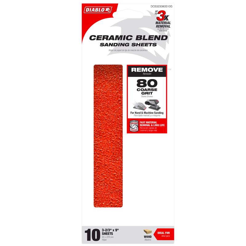 Diablo 9 in. L X 3-2/3 in. W 80 Grit Aluminum Oxide Sanding Sheet 10 pk