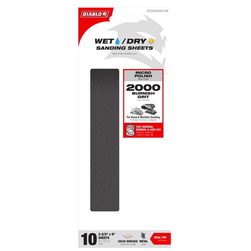 Diablo 9 in. L X 3-2/3 in. W 2000 Grit Silicone Carbide Sanding Sheet 10 pk