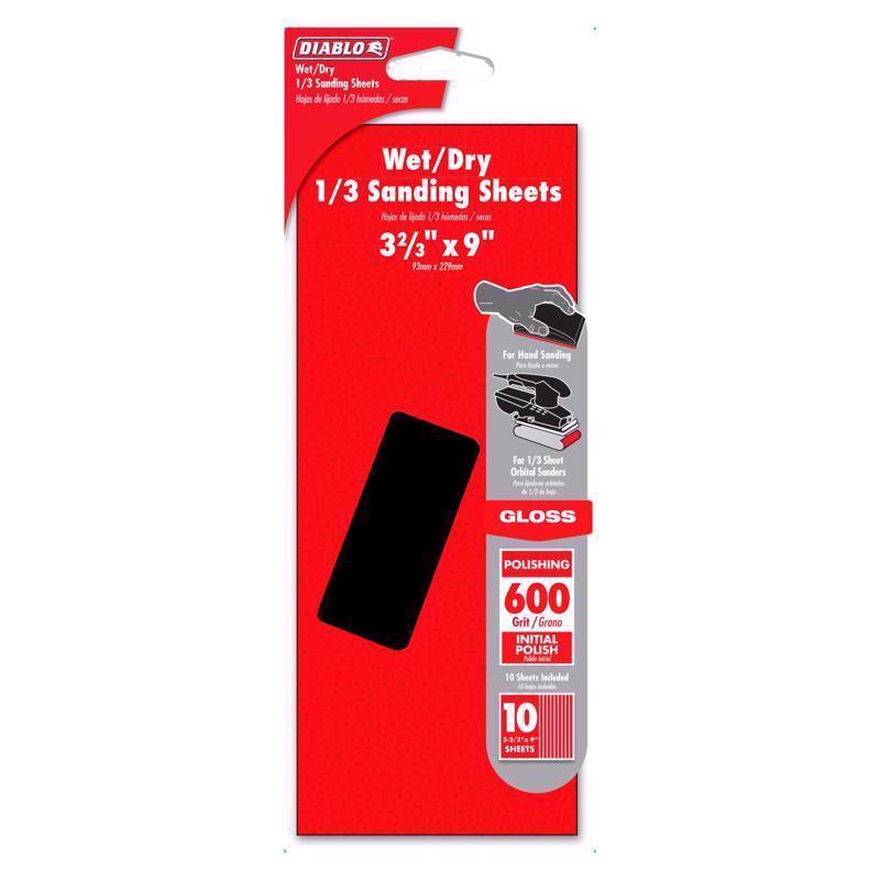 Diablo 9 in. L X 3-2/3 in. W 600 Grit Silicon Carbide Sanding Sheet 10 pk