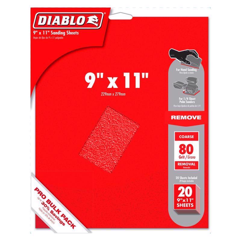 Diablo 9 in. L X 11 in. W 80 Grit Aluminum Oxide Sanding Sheet 20 pk